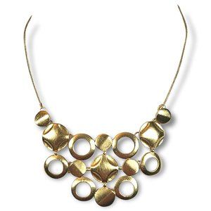 NY Signed Contemporary Brushed Gold Circle Design Collar Necklace